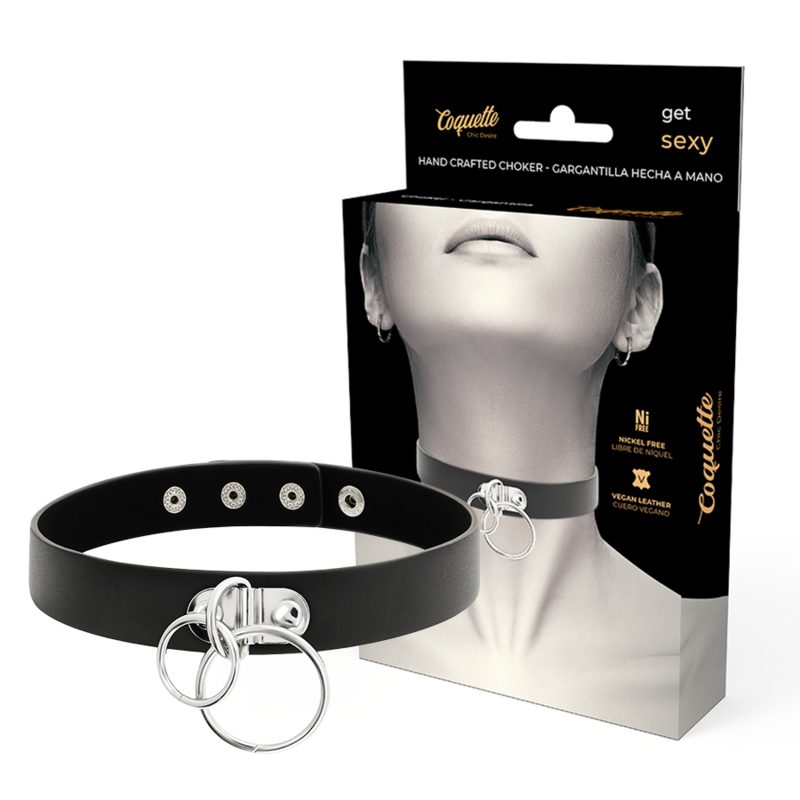 NOVA GIRL sextoys : collier en cuir noir double anneau