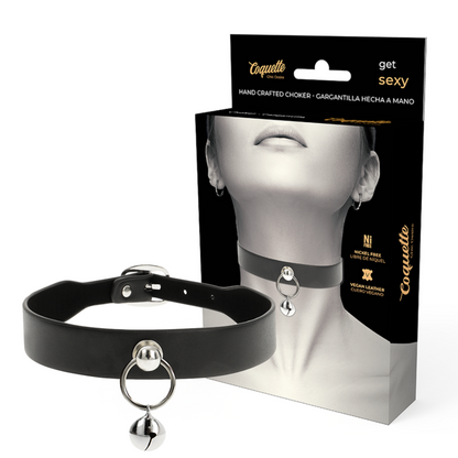 NOVA GIRL sextoys : collier en cuir noir avec cerceau et grelot