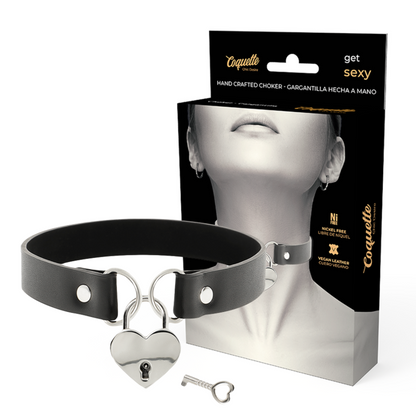 NOVA GIRL sextoys : collier en cuir noir coeur avec serrure