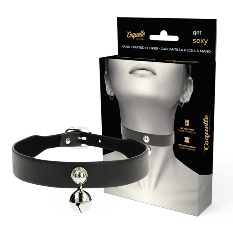 NOVA GIRL sextoys : collier en cuir noir avec grelot