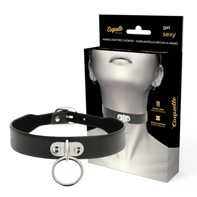 NOVA GIRL sextoys : collier en cuir noir avec cerceau