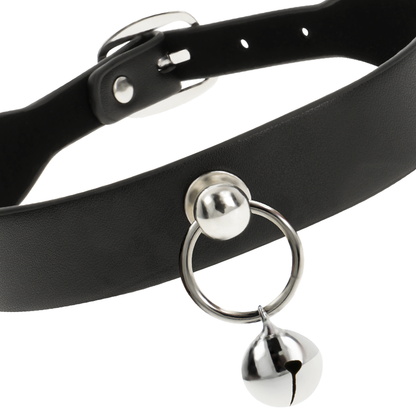 NOVA GIRL sextoys : collier en cuir noir avec cerceau et grelot